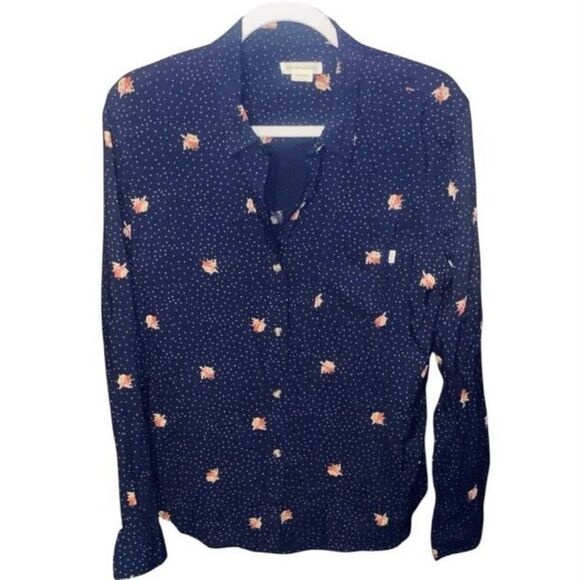 Obey Propaganda Navy Floral Polka Dot Button Down Shirt Size Large Long Sleeve - Picture 1 of 6